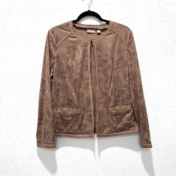 Chico's Faux Leather Open Front Jacket  8 - Picture 1 of 6